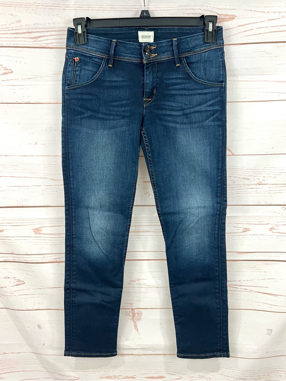 Hudson Flap Pocket Collin Skinny Crop Jeans Dark Indigo Faded Wash 27